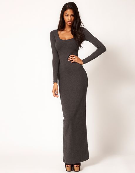 Asos Maxi Dress with Long Sleeves in Gray (grey) | Lyst