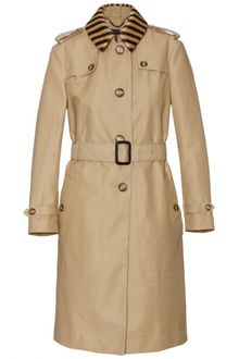 Burberry Prorsum Trench Coat with Raffia Collar - Lyst