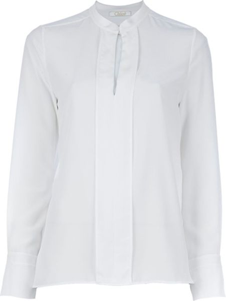 women's white blouse with stand up collar