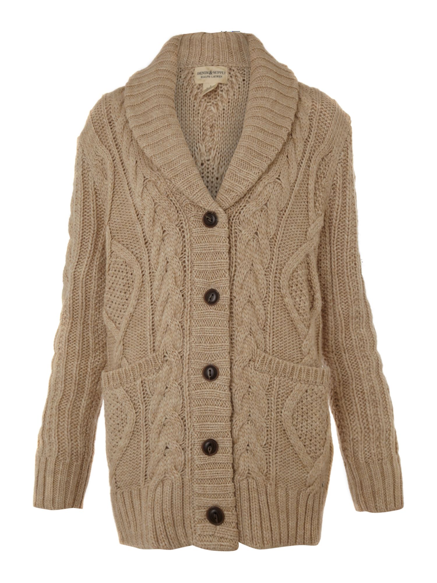 Denim & Supply Ralph Lauren Boyfriend Cable Knit Cardigan in Beige