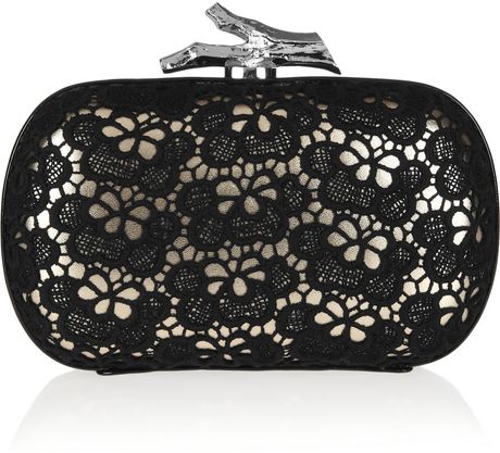 Diane Von Furstenberg Small Lytton Lace Leather Clutch in Black (champagne) - Lyst