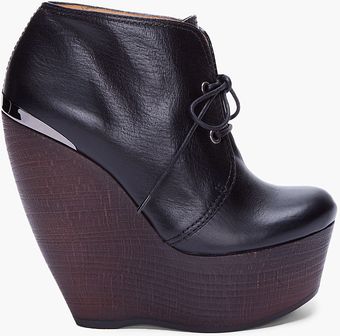 Lanvin Black Leather Wooden Wedges - Lyst