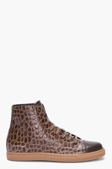 Marc Jacobs Olive Croc Print Leather Sneakers - Lyst