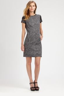 Michael by Michael Kors Leathersleeve Tweed Dress - Lyst