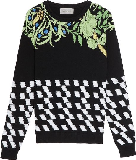 Preen Checker Intarsia Knit Sweater in Black - Lyst