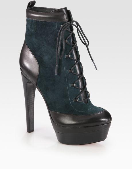 Rachel Zoe Adrienne Suede and Leather Laceup Ankle Boots in Green - Lyst