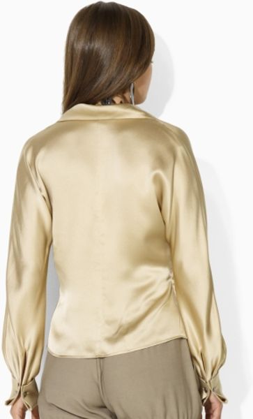 Ralph Lauren Blue Label Malika Satin Blouse in Gold (golden straw) | Lyst