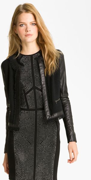 Rebecca Taylor Tweed Leather Jacket - Lyst