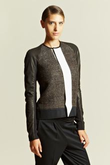 Rick Owens Rick Owens Womens Leather Sleeve Woven Jacket - Lyst