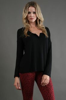 Splendid Long Sleeve Knit V Cut Tee in Black - Lyst