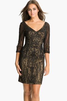 Sue Wong Embroidered Mesh Sheath Dress - Lyst
