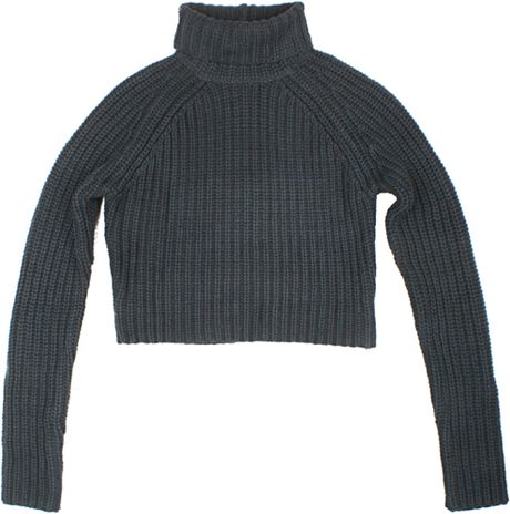 T By Alexander Wang Chunky Half Cardigan Cropped Turtleneck in Gray - Lyst