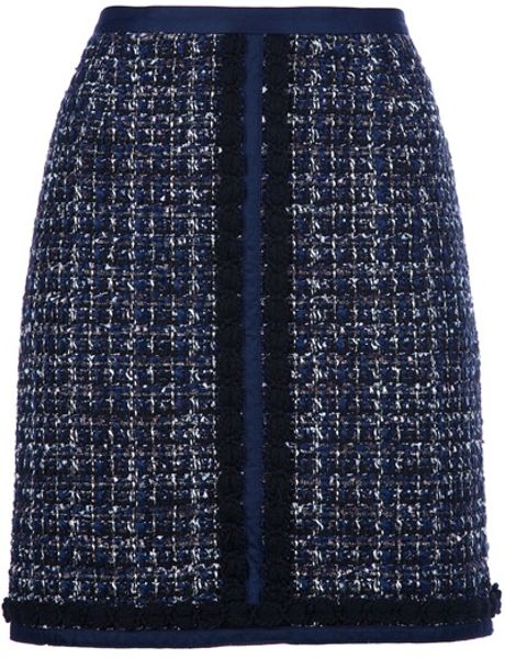 Tory Burch High Waisted Tweed Skirt in Blue - Lyst
