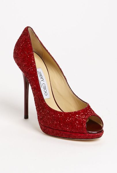 Jimmy Choo Quiet Glitter Pump in Red - Lyst