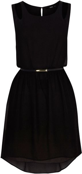 Oasis Cut Out Dip Hem Belted Dress in Black - Lyst