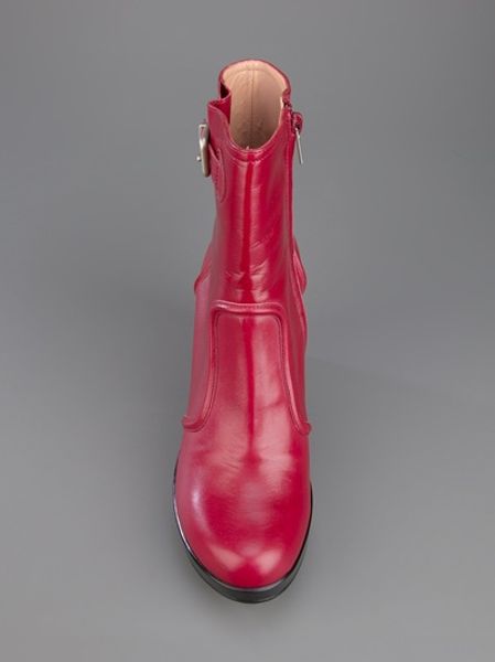 red ankle wedge boots