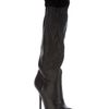 Yves Saint Laurent Textured Knee Length Boot in Black - Lyst