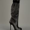 Yves Saint Laurent Textured Knee Length Boot in Black - Lyst