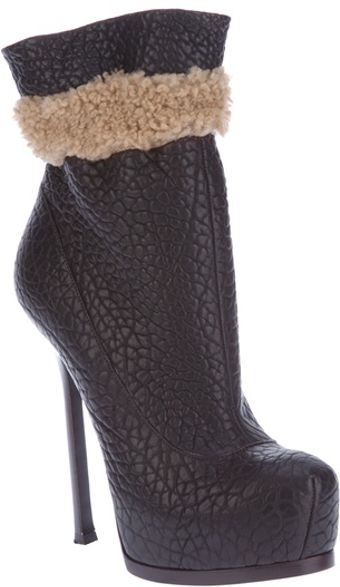 Yves Saint Laurent Shearling Detail Ankle Boot - Lyst