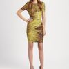 Halston Heritage Printedruched Dress in Brown (chartreuse) - Lyst