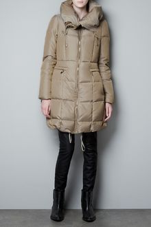 Zara Three Quarter Length Canvas Puffer Jacket - Lyst