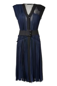 Donna Karan New York Ink Pleated Silk Chiffon Dress with Belt - Lyst