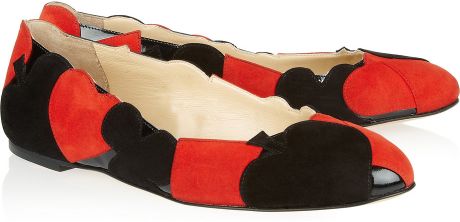 Charlotte Olympia Suits You Appliquéd Suede Ballet Flats in Red (black) - Lyst