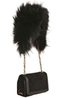 Christian Louboutin Artemis Suede Fox Fur Shoulder Bag - Lyst