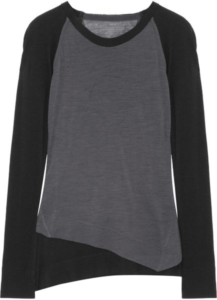 Donna Karan New York Woolblend Jersey Contrast Top in Gray (slate) - Lyst