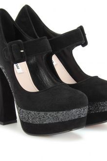 Miu Miu Glitter Platform Maryjanes - Lyst