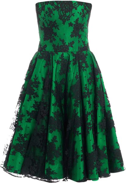 Alexander Mcqueen Flower Lace Strapless Dress in Green (emerald) - Lyst