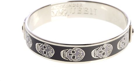 Alexander Mcqueen Skinny Enamel Skull Bangle in Silver - Lyst