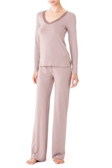 Calvin Klein  Long Pajama Pants With Satin Trim - Lyst