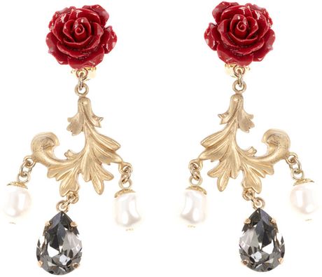 Dolce & Gabbana Rose Drop Earrings in Red (rose) - Lyst