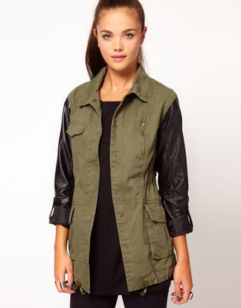 River Island Pu Sleeve Army Jacket - Lyst