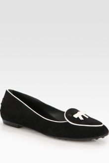 Tod's Suede and Leather Bow Loafers - Lyst
