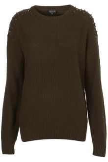 Topshop Knitted Stud Shoulder Jumper - Lyst