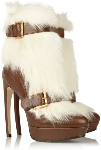 Alexander McQueen Shearling and Leather Ankle Boots - Lyst