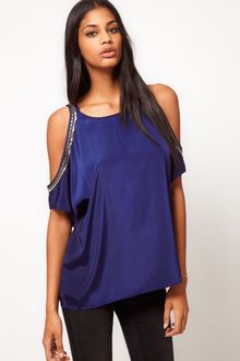 ASOS Collection Asos Top with Embellished Cut Out Shoulders - Lyst