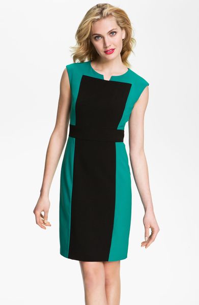 Calvin Klein Contrast Panel Woven Sheath Dress in Blue (blue spruce/ black) - Lyst
