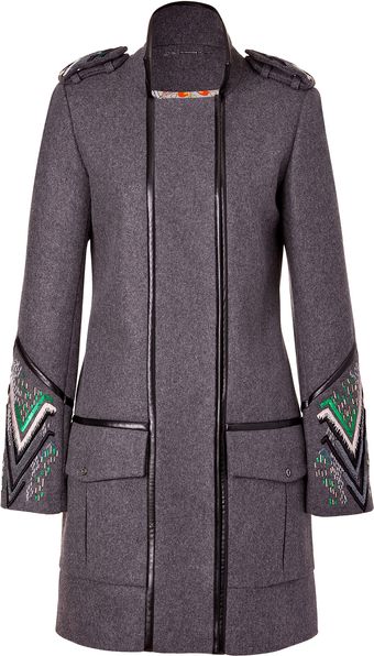 Matthew Williamson Greymulti Embroidered Leather Piped Military Coat - Lyst