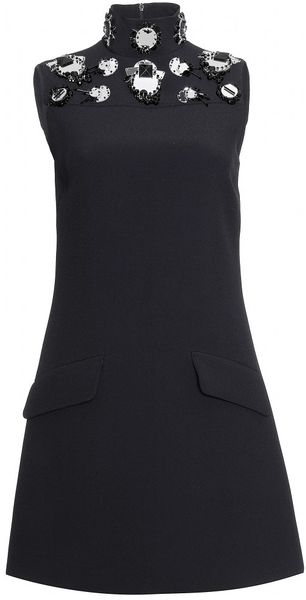Miu Miu Crepe Dress with Mirrored Appliqué - Lyst