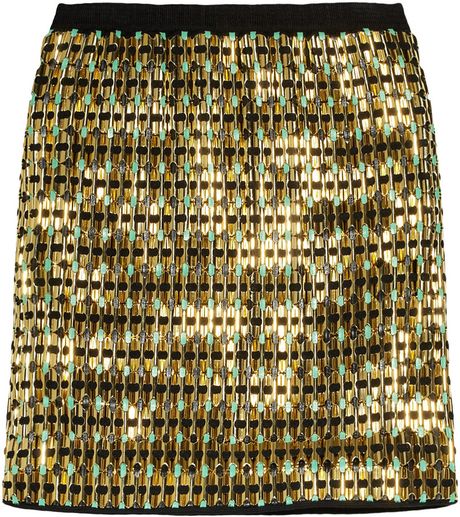 Proenza Schouler Embellished Jersey Mini Skirt in Gold (black) - Lyst