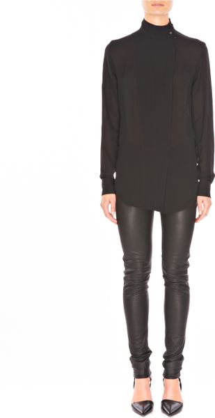 Alexander Wang Silk Georgette Mock Neckplacket Blouse in Black - Lyst