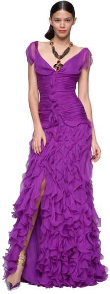 Oscar de la Renta Chiffon Ruffle Front Gown - Lyst
