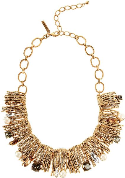 Oscar De La Renta Crystal Branch Necklace in Gold (black ivory) - Lyst