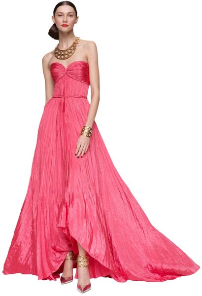 Oscar De La Renta Pleated Sweetheart Gown in Pink (coral) - Lyst