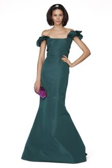 Oscar de la Renta Silk Faille Shoulder Ruffle Fishtail Gown - Lyst