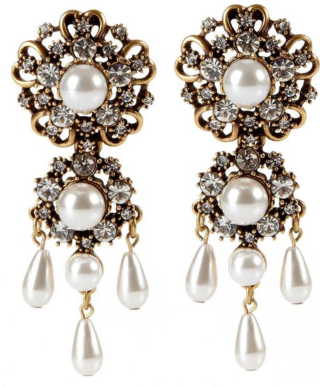 Oscar De La Renta Baroque Drop Earrings in Gold (white) - Lyst