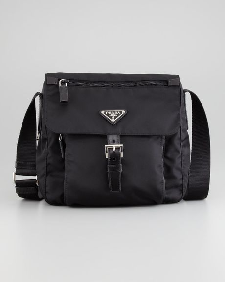 Prada Vela Nylon Messenger Bag Black in Black